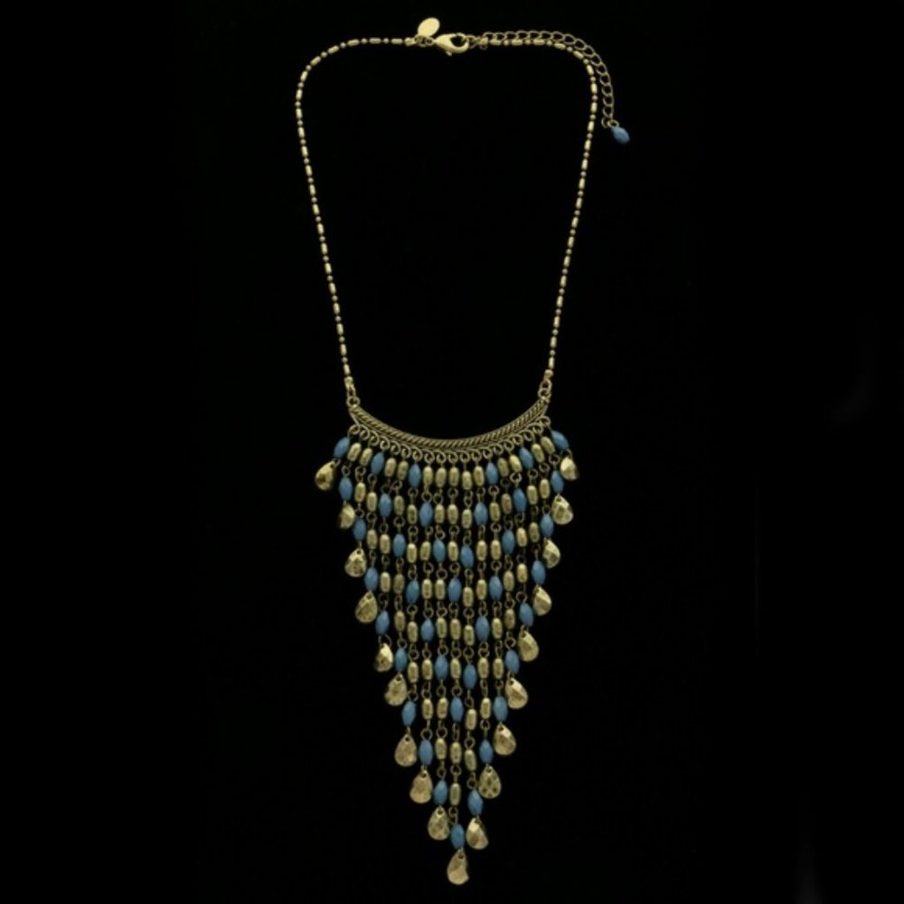 Express burnished gold and blue stone necklace - Picture 3 of 6